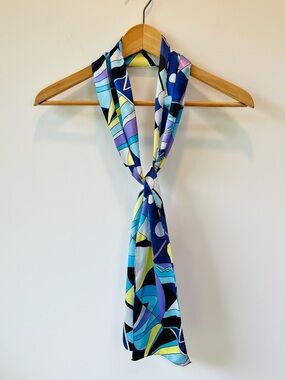 Pucci-Style Abstract Blue Multi-Color Scarf